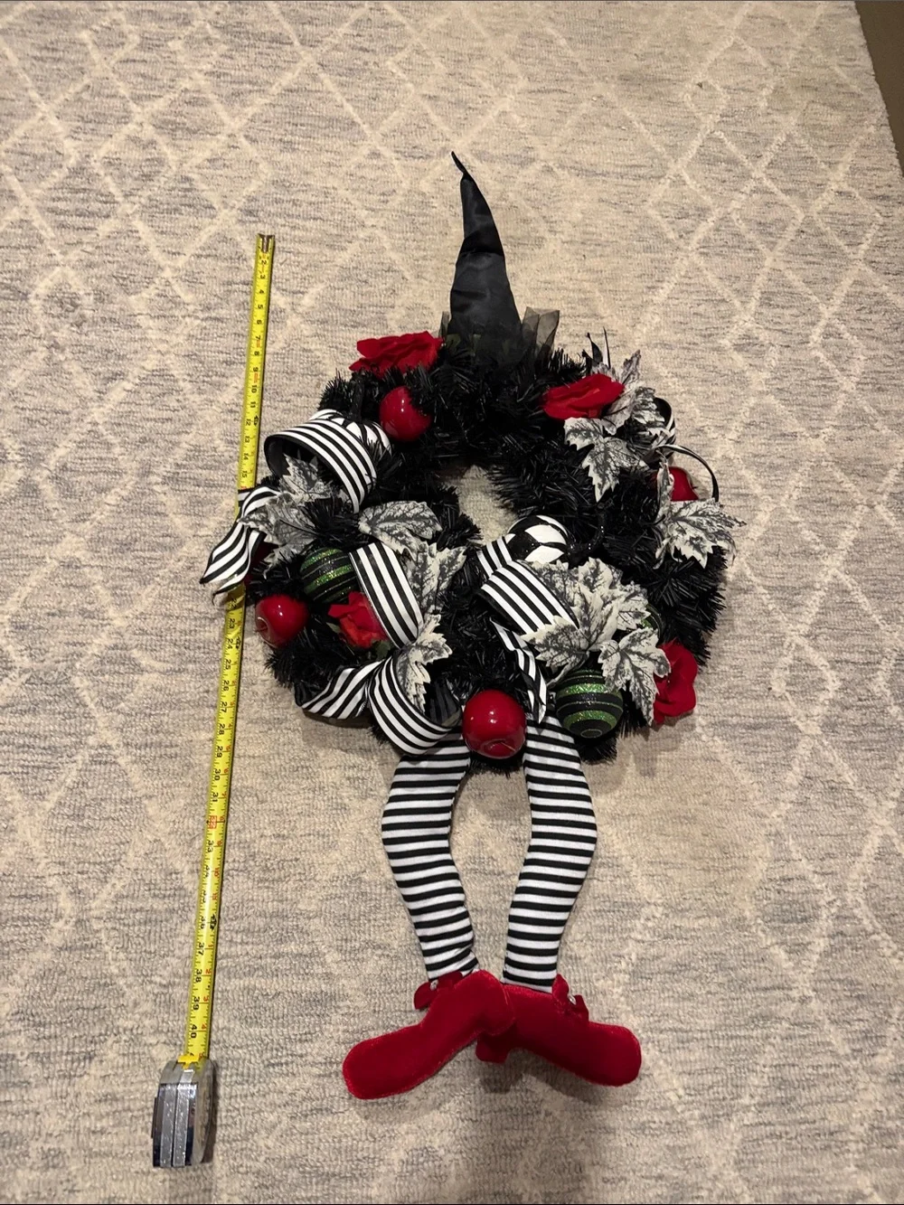 Whimsical Witch Door Wreath with Red Accents